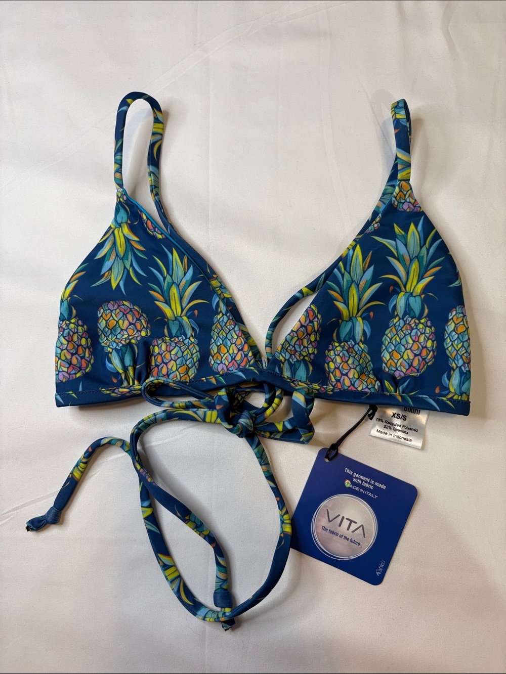 Carvico Italy Vita Fabric Colorful Rainbow Pineapple Print Blue Reversible Top